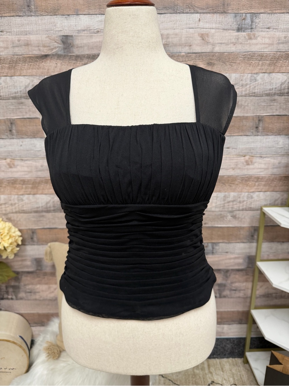 Sangria Black Sleeveless Top W/ Mesh Panels 14P